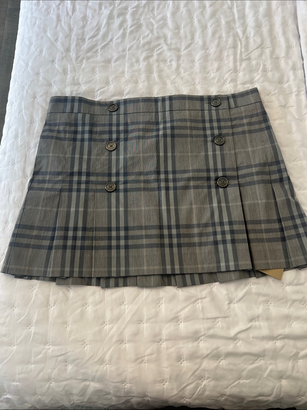 Burberry Brit Wrap Plaid Pleated Mini Skirt with Button Detaily